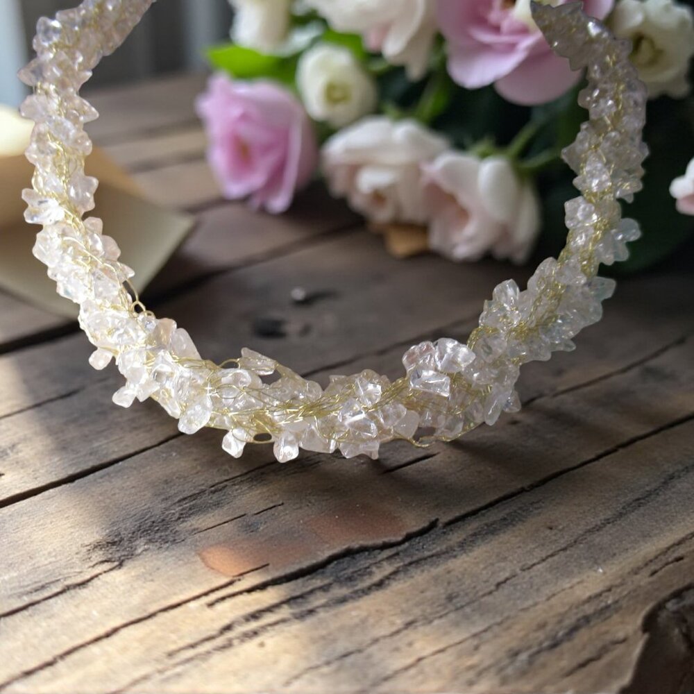 Ethereal Clear Quartz Necklace on Brass, Princess Length